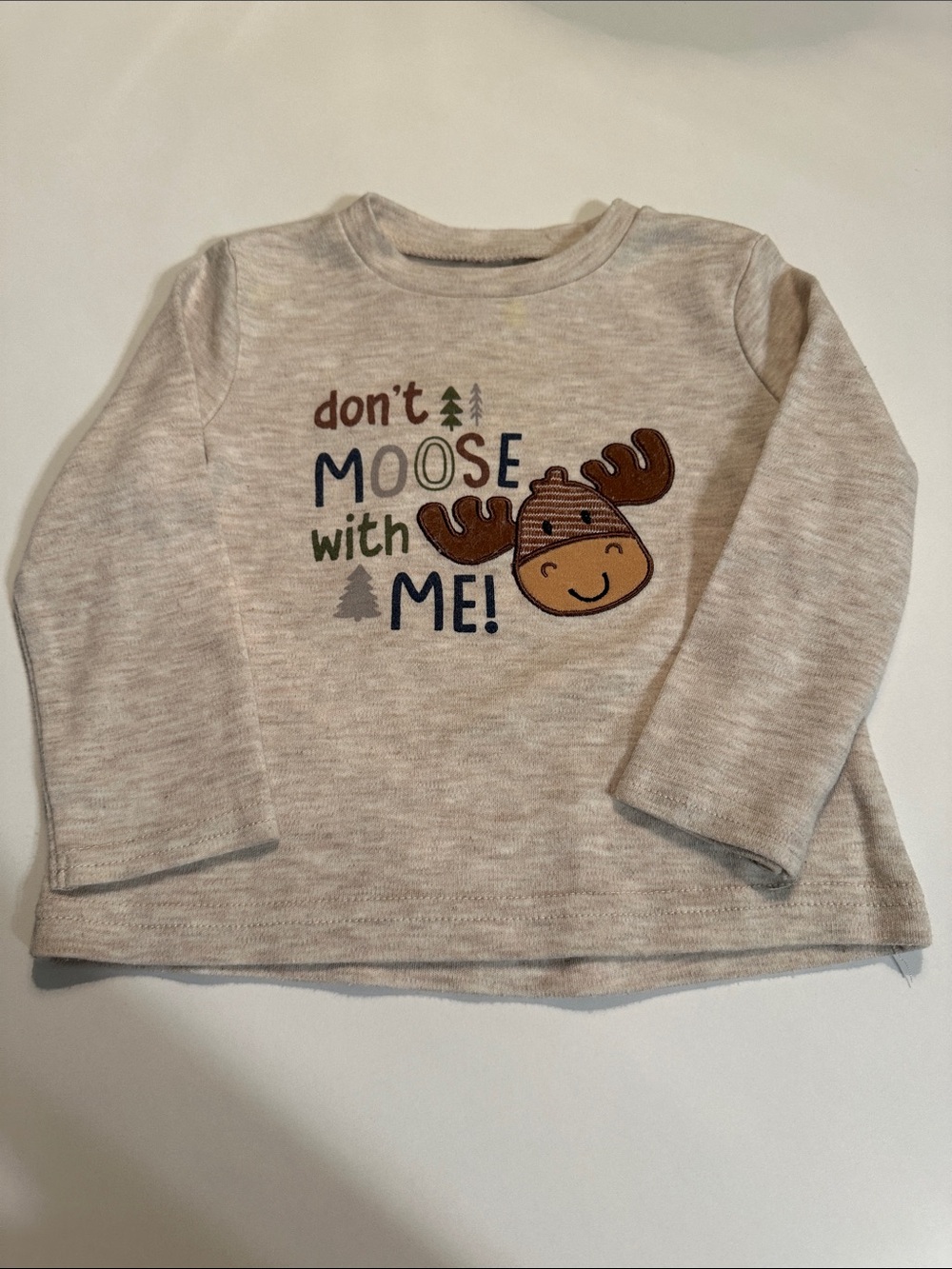 Baby Essentials Beige Long Sleeve Tee with Moose Graphic